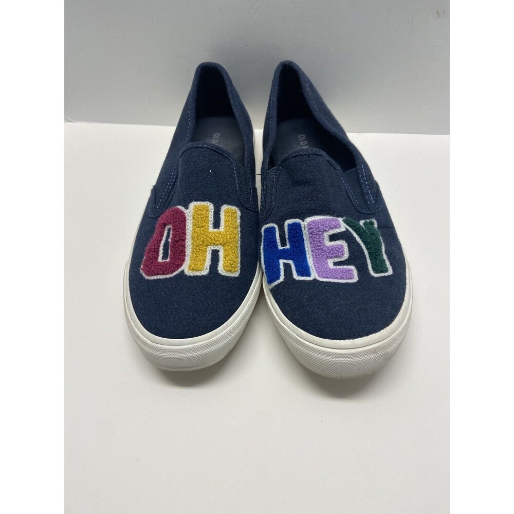 Old Navy Canvas Slip On Shoes Womens Size 8 Oh Hey Blue Sneakers Embroidered - Picture 4 of 6